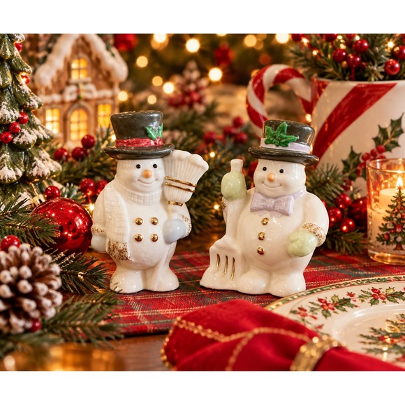 Lenox Other - Lenox Happy Holly Days Snowmen Salt & Pepper Shaker Set Porcelain Christmascore
